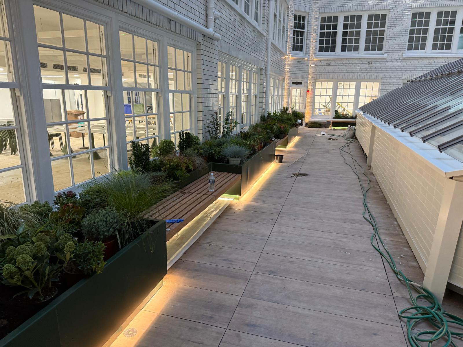 A&D Electrical Sunlight House lighting project — courtyard walkway amenity lighting