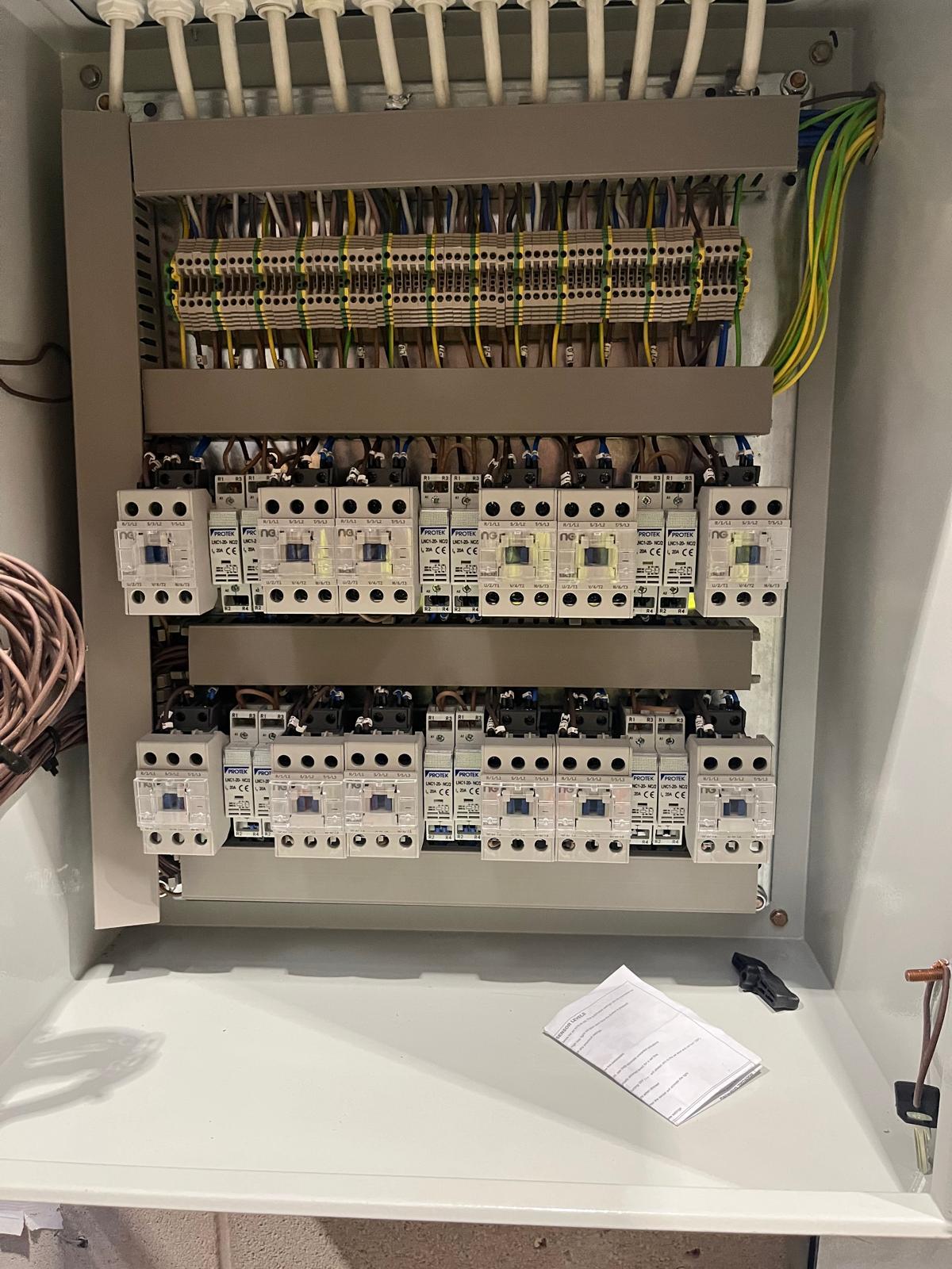 Warehouse lighting distribution board and control panel wiring installed by A&D Electrical in Tipton