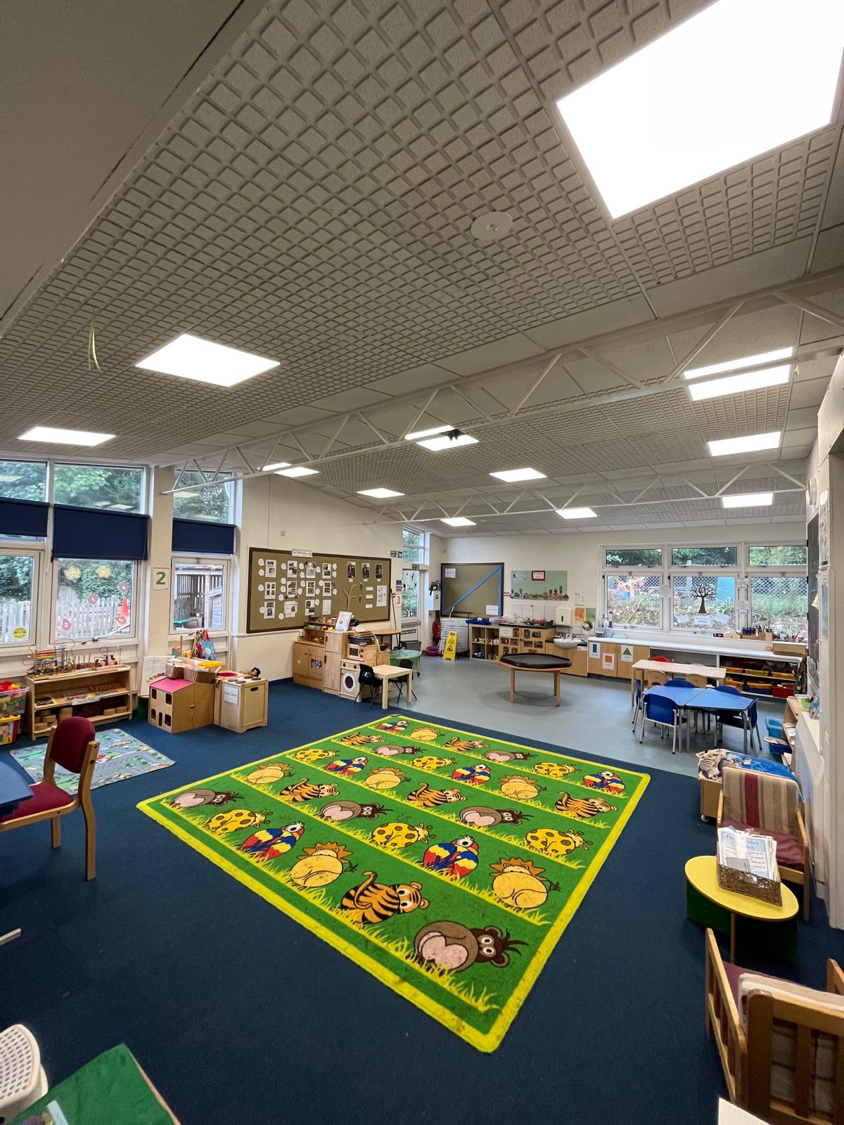 School classroom with new energy-efficient LED lighting installed by A&D Electrical in Halesowen