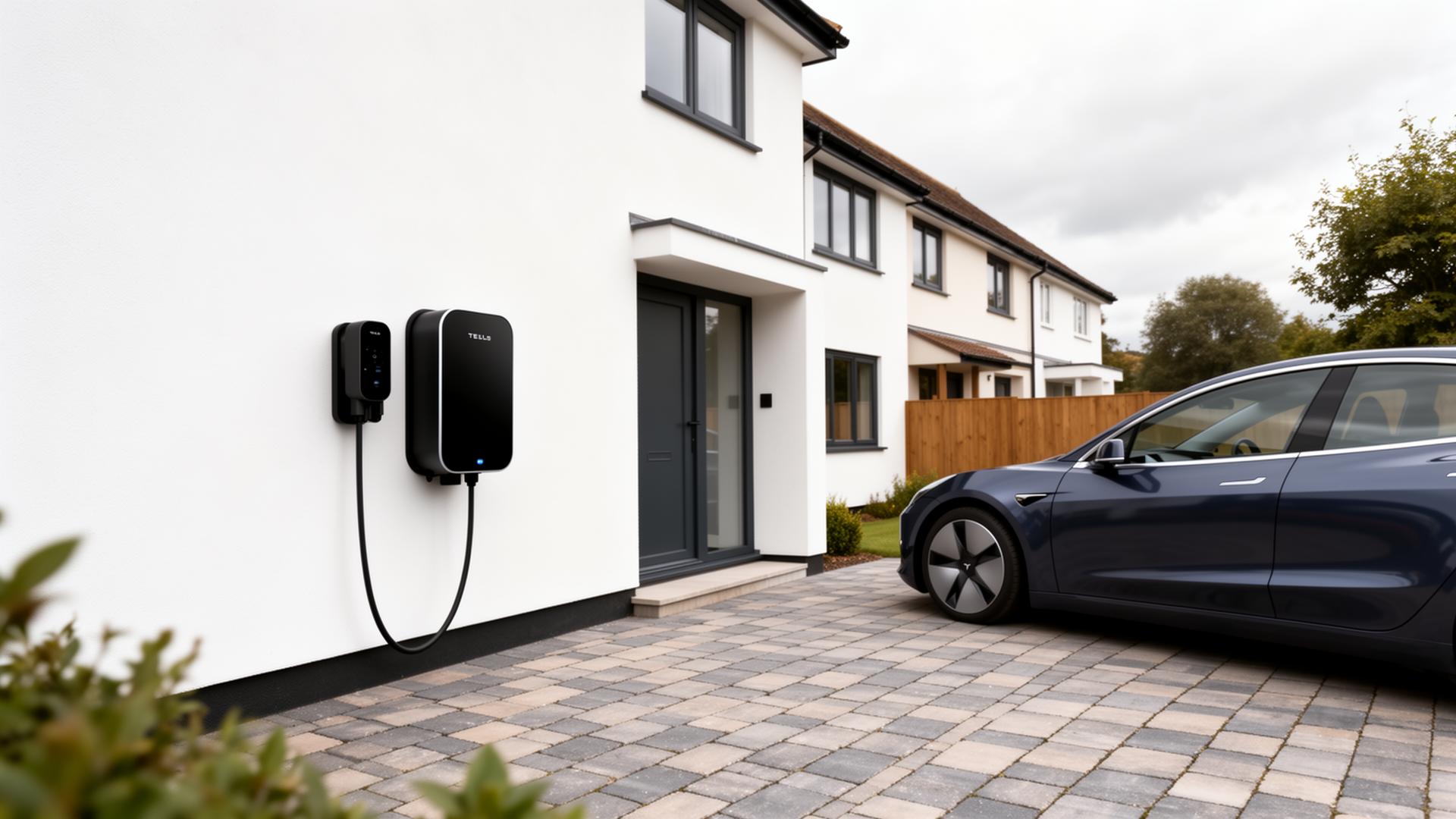Wall-mounted home EV charge point installed on a UK property